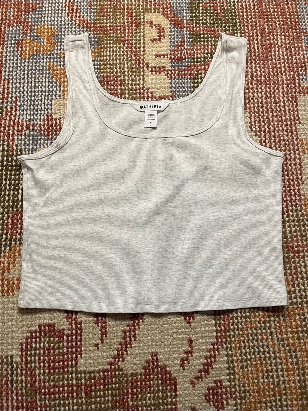 Athleta Ribbed Tank Top Size L Gray Heather Scoop Neck Cropped Stretch Workout